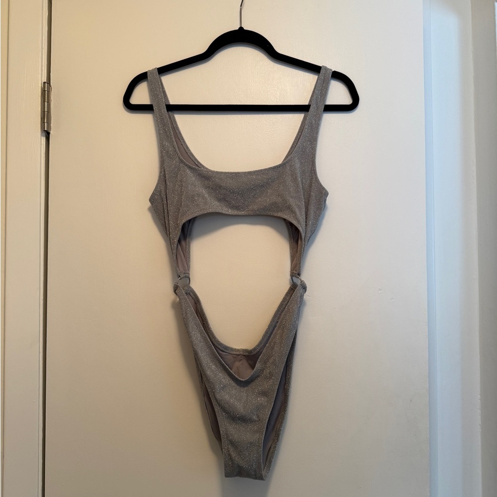 Skims Glitter Monokini Swimsuit in Nickel